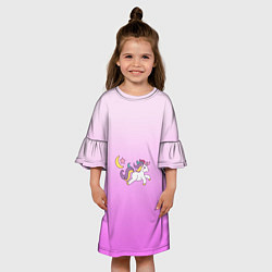 Платье клеш для девочки Милый единорог - радуга, цвет: 3D-принт — фото 2
