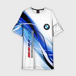 Платье клеш для девочки BMW волны - blue-white, цвет: 3D-принт