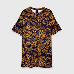 Платье клеш для девочки Лето золото цветы узор, цвет: 3D-принт