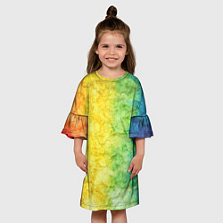 Платье клеш для девочки Разноцветный акварель градиент, цвет: 3D-принт — фото 2