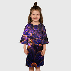 Платье клеш для девочки Цветки во тьме, цвет: 3D-принт — фото 2