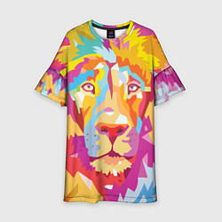Платье клеш для девочки Акварельный лев, цвет: 3D-принт
