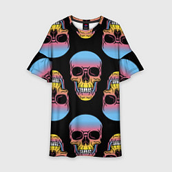 Платье клеш для девочки Neon skull!, цвет: 3D-принт
