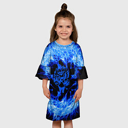 Платье клеш для девочки Лев в синем пламени, цвет: 3D-принт — фото 2