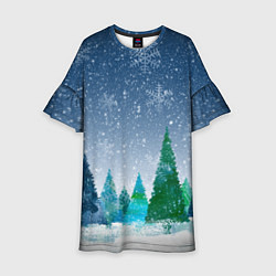 Платье клеш для девочки Снежинки в лесу, цвет: 3D-принт