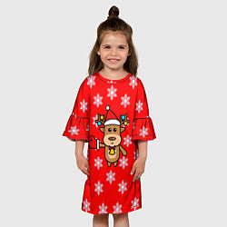 Платье клеш для девочки Оленёнок в снежинках, цвет: 3D-принт — фото 2