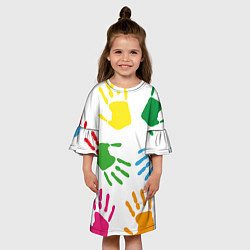 Платье клеш для девочки Цветные ладошки - Детский узор, цвет: 3D-принт — фото 2