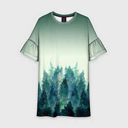 Платье клеш для девочки Акварельный лес градиент, цвет: 3D-принт
