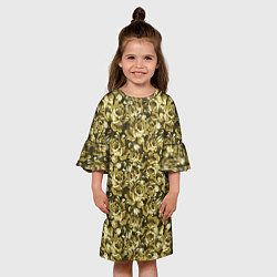 Платье клеш для девочки Золотой камуфляж из роз, цвет: 3D-принт — фото 2