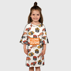 Платье клеш для девочки I love sushi Я люблю суши, цвет: 3D-принт — фото 2
