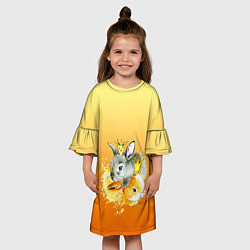 Платье клеш для девочки Акварельные кролики милота, цвет: 3D-принт — фото 2