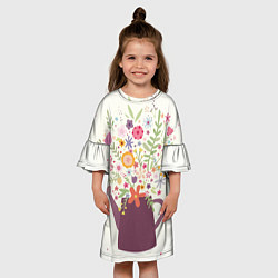 Платье клеш для девочки Цветы в чайнике, цвет: 3D-принт — фото 2