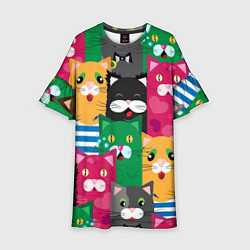 Платье клеш для девочки Удивленные Коты, цвет: 3D-принт