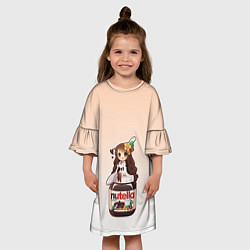 Платье клеш для девочки Анимешная девочка с нутэллой, цвет: 3D-принт — фото 2