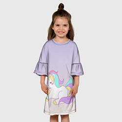 Платье клеш для девочки Единорожек на фиолетовом, цвет: 3D-принт — фото 2