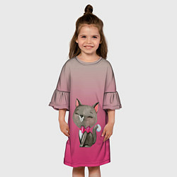 Платье клеш для девочки Кошечка с бантиком, цвет: 3D-принт — фото 2