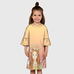 Платье клеш для девочки Девочка и кролик, цвет: 3D-принт — фото 2