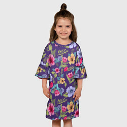 Платье клеш для девочки Весенний букет из цветов, цвет: 3D-принт — фото 2