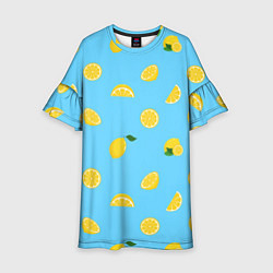 Платье клеш для девочки Лимоны на голубом, цвет: 3D-принт