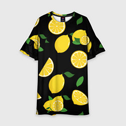 Платье клеш для девочки Лимоны на чёрном, цвет: 3D-принт