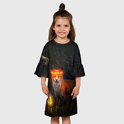 Платье клеш для девочки Лиса с огненной короной, цвет: 3D-принт — фото 2