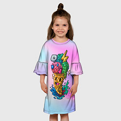 Платье клеш для девочки Счастливое мороженое, цвет: 3D-принт — фото 2