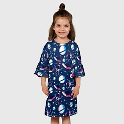 Платье клеш для девочки Космонавты, планеты и нло, цвет: 3D-принт — фото 2