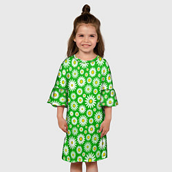 Платье клеш для девочки Ромашки на зелёном фоне, цвет: 3D-принт — фото 2