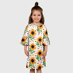 Платье клеш для девочки Оранжевые летние подсолнухи, цвет: 3D-принт — фото 2