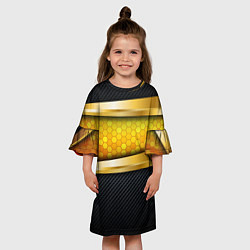 Платье клеш для девочки 3D ЗОЛОТЫЕ СОТЫ БРОНЯ 3Д, цвет: 3D-принт — фото 2