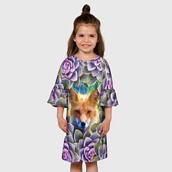 Платье клеш для девочки Лиса среди цветов, цвет: 3D-принт — фото 2