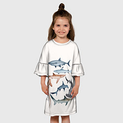 Платье клеш для девочки Акулы цвета 3D-принт — фото 2