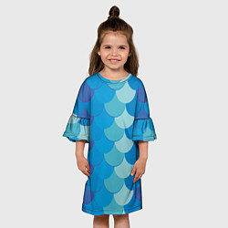 Платье клеш для девочки Синяя чешуя рыбы, цвет: 3D-принт — фото 2