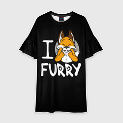 Платье клеш для девочки I love furry, цвет: 3D-принт