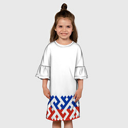 Платье клеш для девочки Русский орнамент в цветах флага, цвет: 3D-принт — фото 2