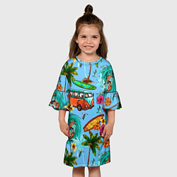 Платье клеш для девочки Пальмы, волны, серфинг, цвет: 3D-принт — фото 2