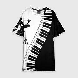Платье клеш для девочки Черно Белое пианино, цвет: 3D-принт