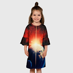 Платье клеш для девочки Космос земля 3D, цвет: 3D-принт — фото 2