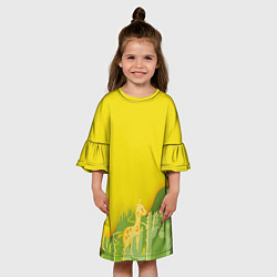 Платье клеш для девочки Милый жираф в кактусах, цвет: 3D-принт — фото 2