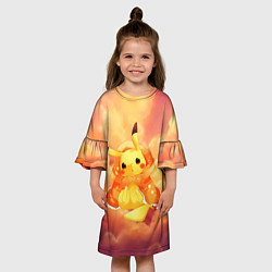 Платье клеш для девочки Пикачу на облачках, цвет: 3D-принт — фото 2