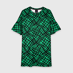 Платье клеш для девочки Абстрактный зелено-черный узор, цвет: 3D-принт