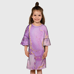 Платье клеш для девочки Сиреневые разводы краски, цвет: 3D-принт — фото 2