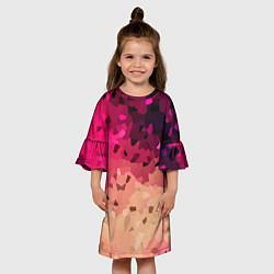 Платье клеш для девочки Бежево-малиновый абстрактный, цвет: 3D-принт — фото 2