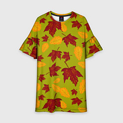 Платье клеш для девочки Осенние листья клён и дуб, цвет: 3D-принт