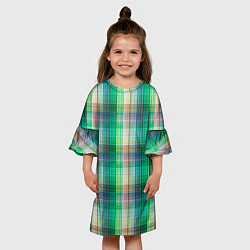 Платье клеш для девочки Зеленый клетчатый узор, цвет: 3D-принт — фото 2