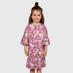 Платье клеш для девочки Розовый тропический узор, цвет: 3D-принт — фото 2