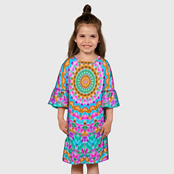 Платье клеш для девочки Разноцветный калейдоскоп, цвет: 3D-принт — фото 2