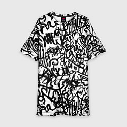 Платье клеш для девочки Graffiti black on white, цвет: 3D-принт