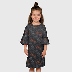 Платье клеш для девочки Серо-коричневый цветочный узор, цвет: 3D-принт — фото 2