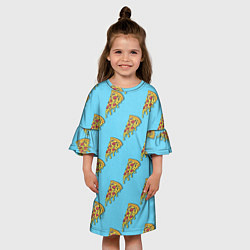 Платье клеш для девочки Пицца паттерн на голубом, цвет: 3D-принт — фото 2